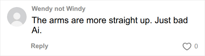 A online comment regarding Barbie packaging controversy, reading The arms are more straight up. Just bad Ai.