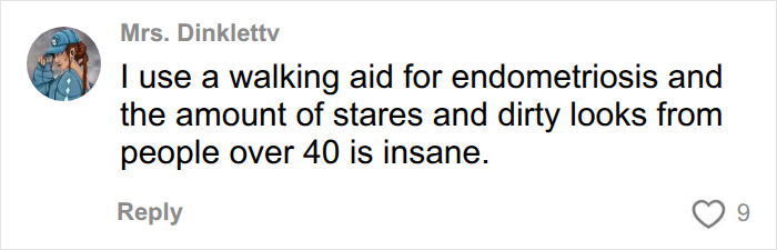 Online comment sharing a personal experience about using mobility aids for chronic health conditions.