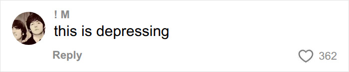 Social media reply stating this is depressing, responding to online criticism of a beige mom post. Social media reply stating this is depressing, responding to online criticism of a beige mom post.