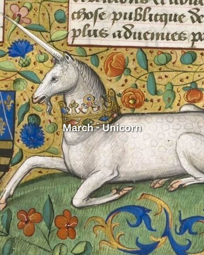 A medieval art meme showing a woman stretching her back with a birth month caption
