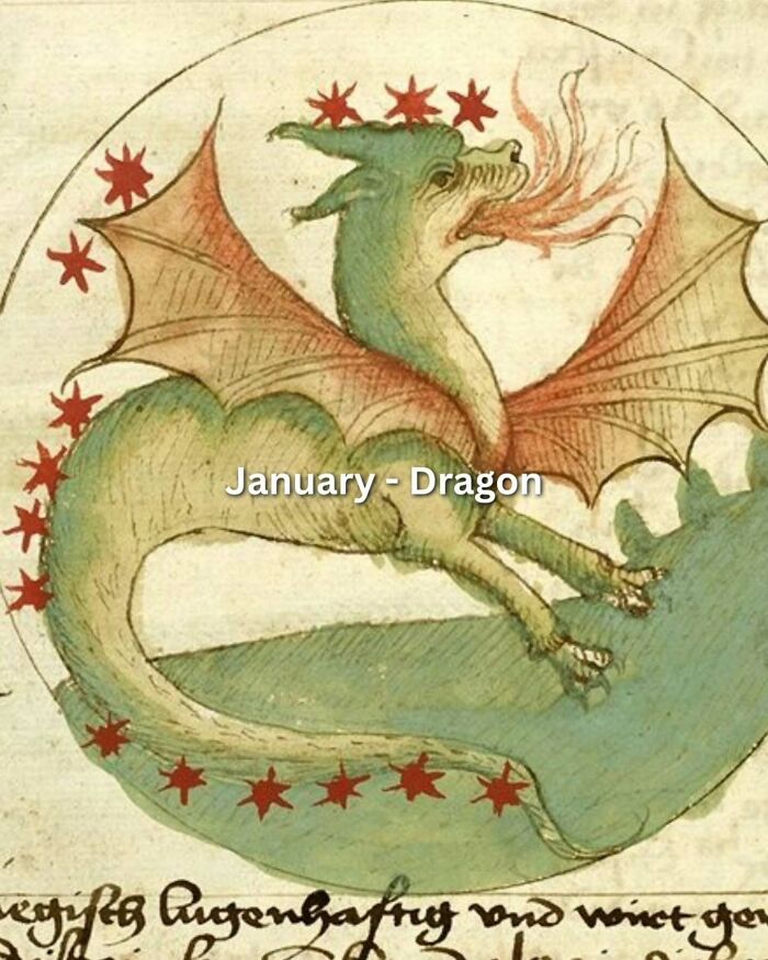 A medieval art meme showing a woman stretching her back with a birth month caption