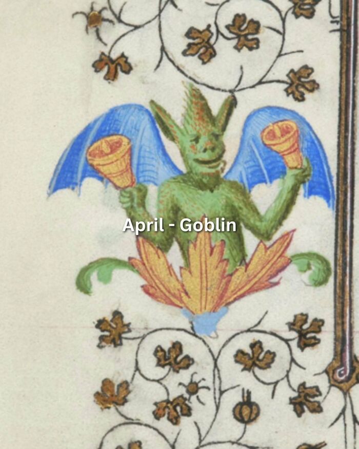A medieval art meme showing a woman stretching her back with a birth month caption