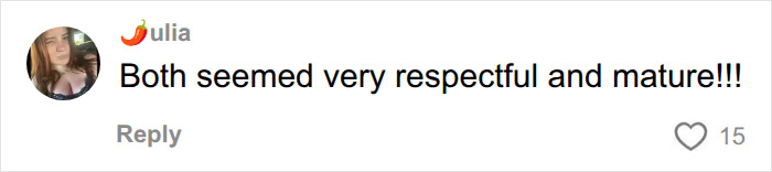 An Instagram comment on trans influencer post stating both parties seemed respectful and mature. An Instagram comment on trans influencer post stating both parties seemed respectful and mature.