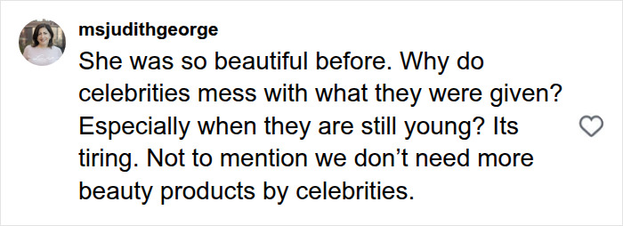 Comment on Jennifer Lawrence plastic surgery questioning why celebrities mess with their appearance.