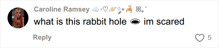 A social post from Caroline Ramsey discussing a scary rabbit hole about the Dell CEO's wife.