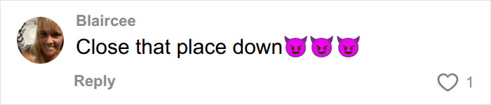 A comment by Blaircee about a Six Flags roller coaster stating Close that place down with devil emojis. A comment by Blaircee about a Six Flags roller coaster stating Close that place down with devil emojis.