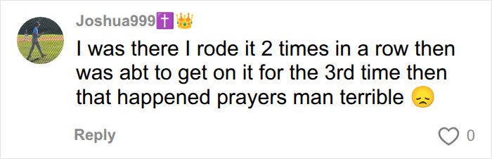 A comment from a witness sharing their experience near the Six Flags roller coaster accident. A comment from a witness sharing their experience near the Six Flags roller coaster accident.