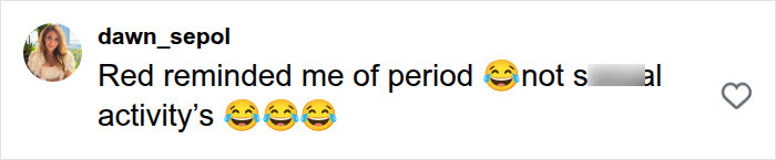 A social media comment criticizing the red theme of the Megan Fox raunchy campaign A social media comment criticizing the red theme of the Megan Fox raunchy campaign