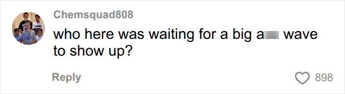 A social media comment by Chemsquad808 on a viral video about tourists defying beach warnings.