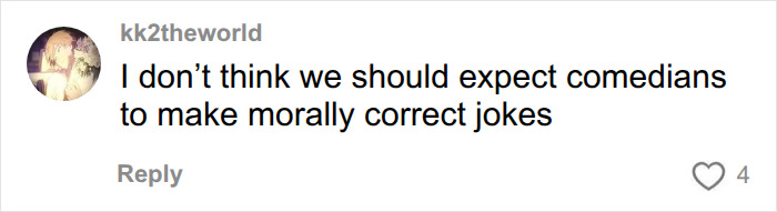 Instagram comment about trans influencer debate stating comedians should not be morally correct. Instagram comment about trans influencer debate stating comedians should not be morally correct.