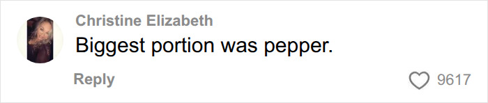 Comment noting pepper as biggest portion in chicken lunch Comment noting pepper as biggest portion in chicken lunch