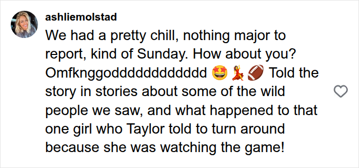 Social media post describing Taylor Swift interaction with a fan at the Chiefs game Social media post describing Taylor Swift interaction with a fan at the Chiefs game