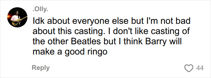 Social media comment discussing Barry Keoghan as Ringo Starr in his upcoming role.