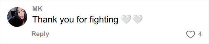 Short thank you comment appreciating the woman's fight Short thank you comment appreciating the woman's fight