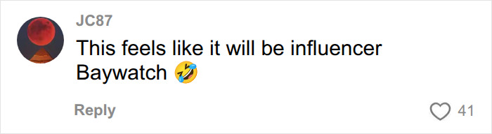 Social media comment calling the Hollywood TV reboot influencer Baywatch