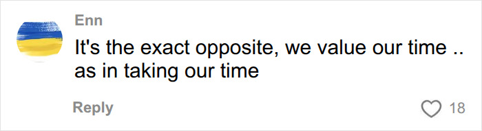 User comment about European customer service explaining that diners value taking their time during meals. User comment about European customer service explaining that diners value taking their time during meals.