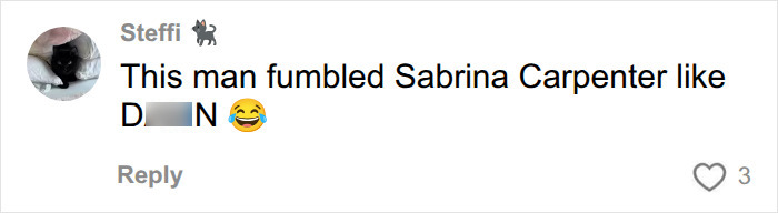 A user comment mocking Barry Keoghan, referencing Sabrina Carpenter amid ongoing appearance backlash.