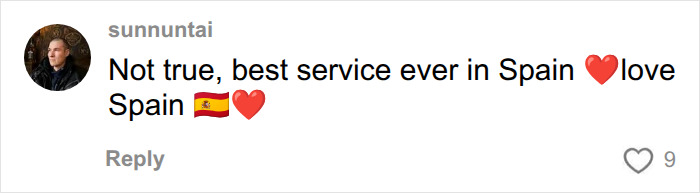 Social media comment defending European customer service in Spain. Social media comment defending European customer service in Spain.