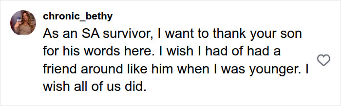 Social media comment thanking a mom and 7th-grader for discussing how boys are raised.