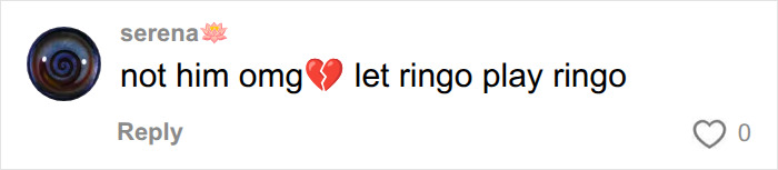 A social media comment criticizing Barry Keoghan casting, saying let Ringo play Ringo.