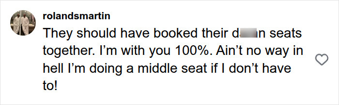 Comment about booking plane seats together and middle seat refusal