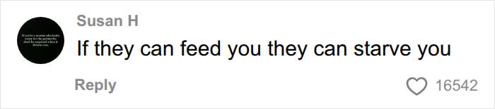 Comment about financial dependency in a debate over becoming a tradwife. Comment about financial dependency in a debate over becoming a tradwife.