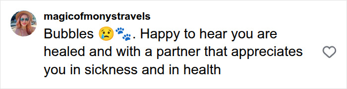 A supportive comment for Joe Manganiello highlighting recovery and health after his major amputation struggles.