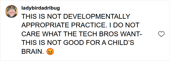 Online comment criticizing inappropriate AI tech practices concerning a school and young daughter.