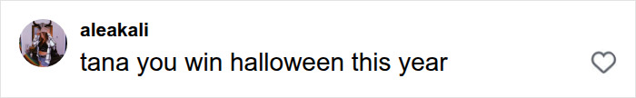 Instagram comment stating Tana wins Halloween costume Erika Kirk parody