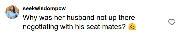 Comment questioning why husband didn't negotiate seat switch on plane