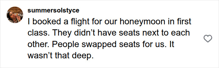 Comment about honeymoon flight and seat swapping