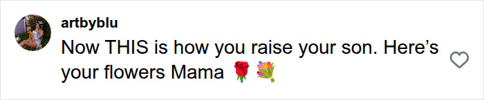 A supportive comment praising a mother on how boys are raised with care and guidance.
