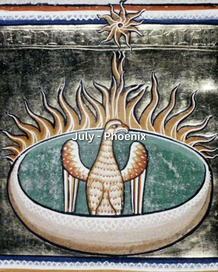 A medieval art meme showing a woman stretching her back with a birth month caption