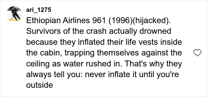 Informative comment on Influencer Hugh Lovett plane safety demo life vest incident.