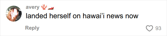 Comment by Avery mentioning Hawaii News Now in response to a viral video about a tourist.