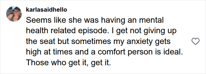 Comment discussing mental health episode during plane seat dispute with husband