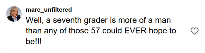 Comment praising a seventh-grader maturity in a discussion about how boys are raised and the Cornell case.