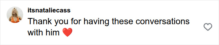 Social media comment supporting discussions about how boys are raised.
