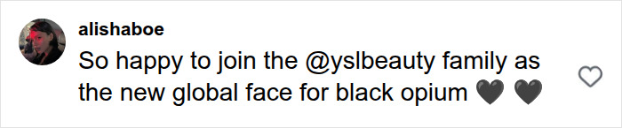 Social media post by Hollywood actress Alisha Boe announcing her partnership with YSL Beauty