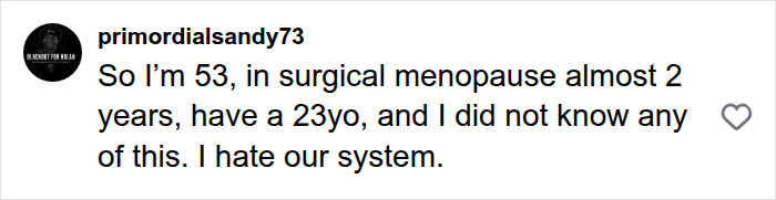 Social media comment about surgical menopause and female health awareness Social media comment about surgical menopause and female health awareness