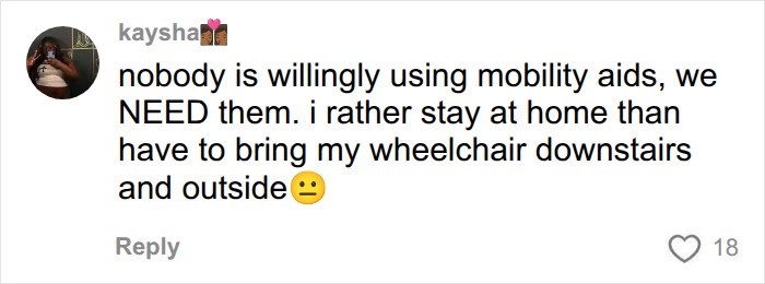 Social media comment highlighting why young people need mobility aids