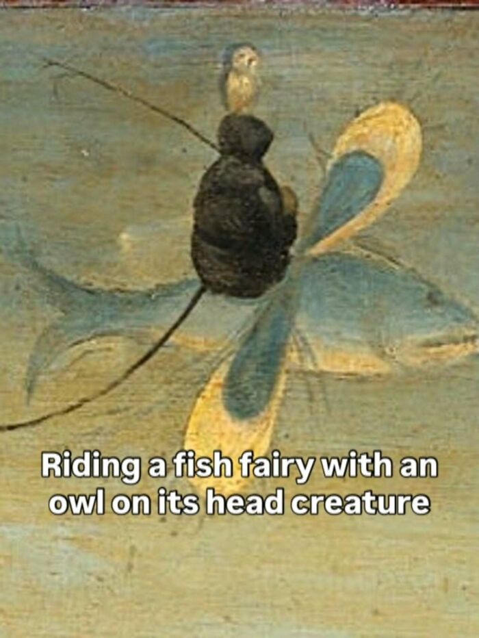 Famous paintings turned into hilarious memes depicting a Boschian creature in a frame