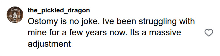 A comment about struggling with ostomy surgery, highlighting Joe Manganiello struggles