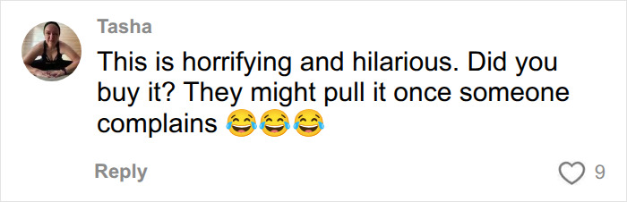 User comment calling Barbie packaging incident horrifying and hilarious.
