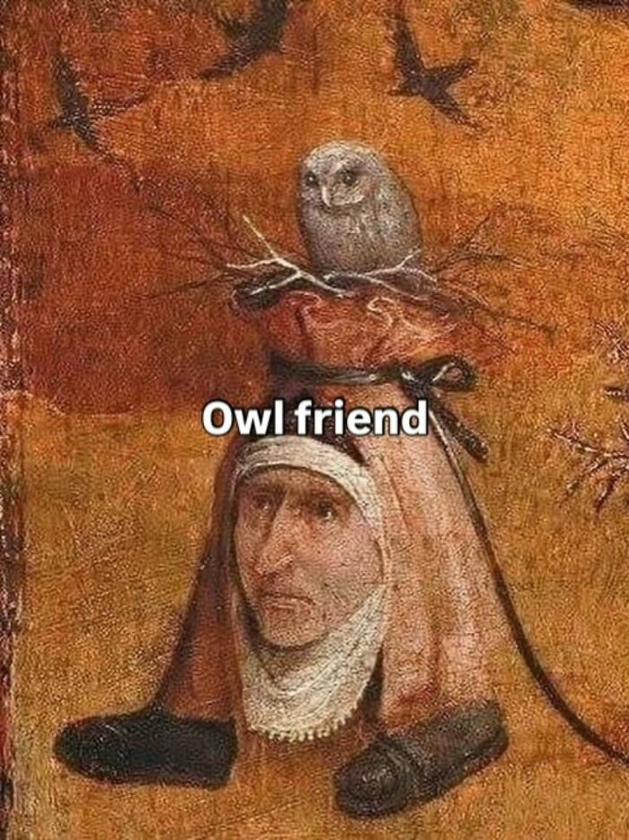 Famous paintings turned into hilarious memes depicting a Boschian creature in a frame