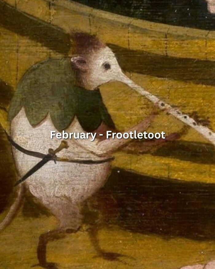 A medieval art meme showing a woman stretching her back with a birth month caption