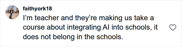 Teacher comment expressing frustration over mandatory AI courses at school regarding AI image generation.