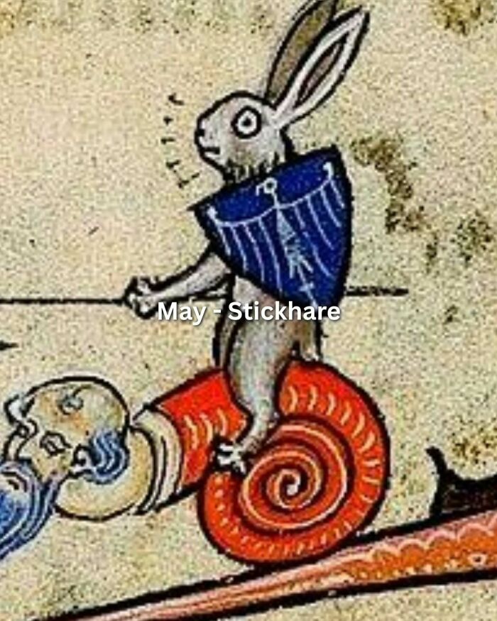 A medieval art meme showing a woman stretching her back with a birth month caption