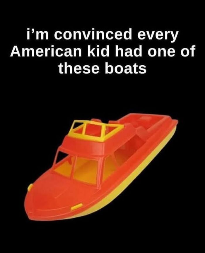 Retro red and yellow toy plastic boat popular with American kids