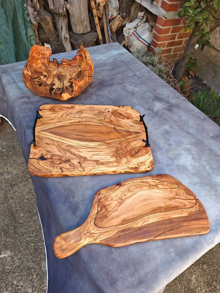 Beautiful olive wood cutting boards and bowl, examples of clever wooden creations.